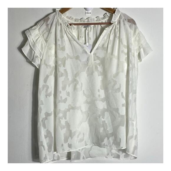 White NWT Semi Sheer Floral Ruffle Sleeve Blouse Top SZ XL Casual‎ Office Boho - Picture 1 of 8